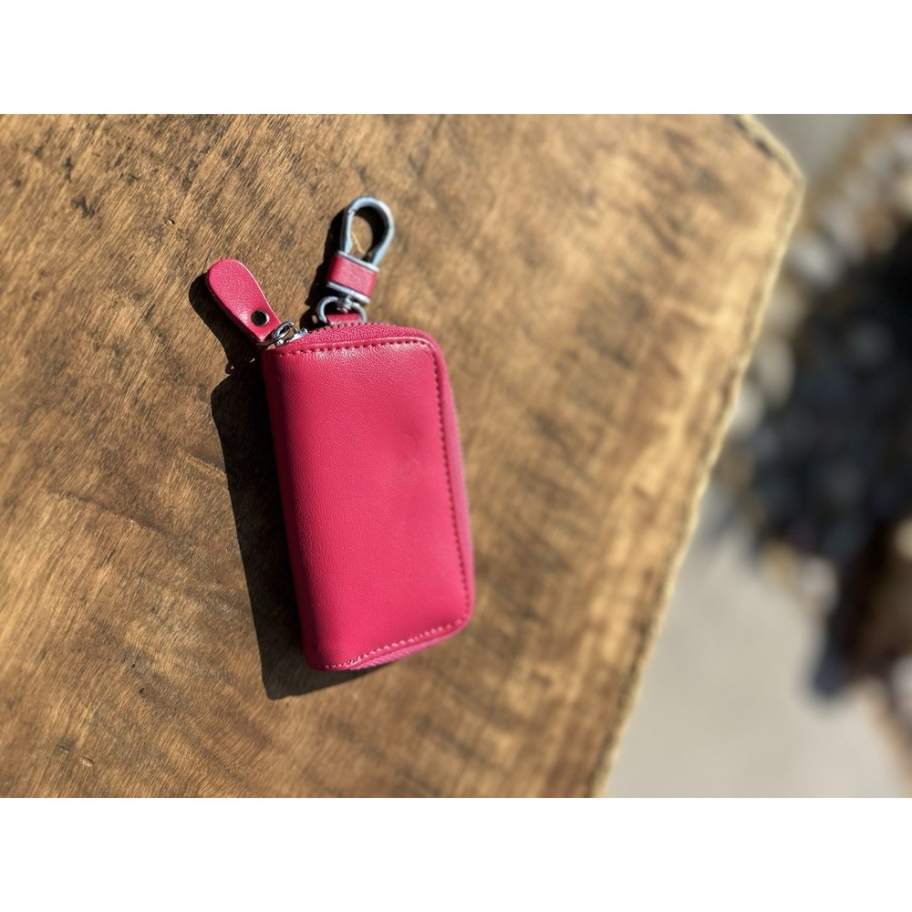 Leather Zip Around 6 Hook Key Case Key Holder Wallet Pink w/ Swivel Clip